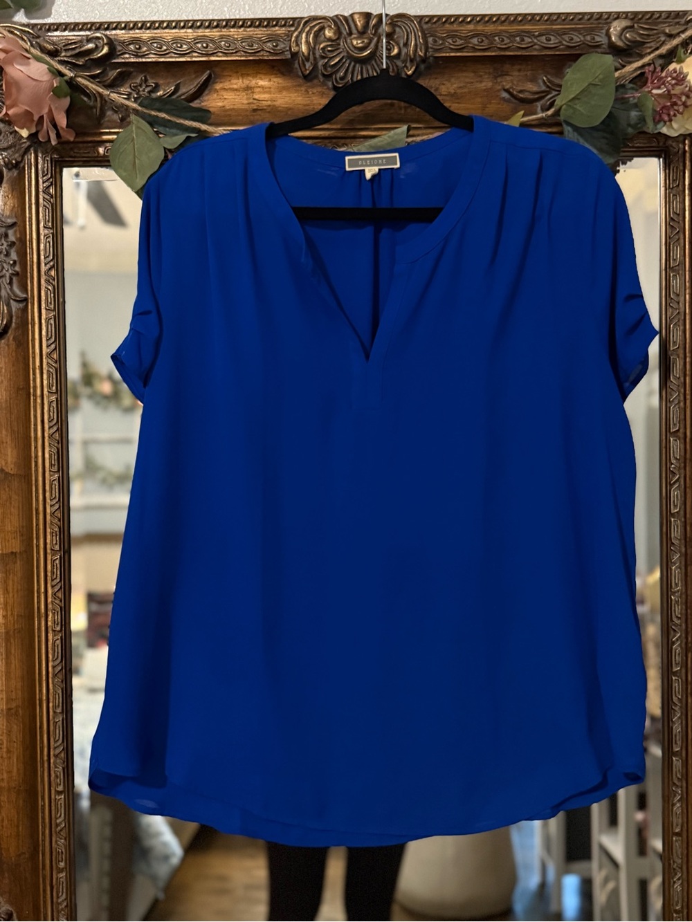 Pleione Royal Blue V-Neck Short Sleeve Blouse